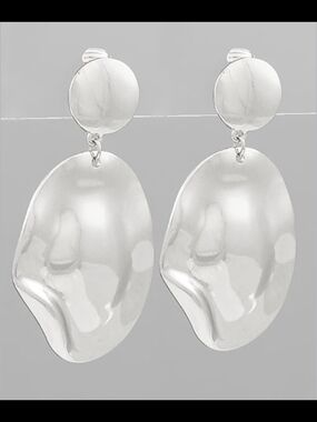 Silver Organic Drop Dangle Clip-On Earrings - Women Jewelry